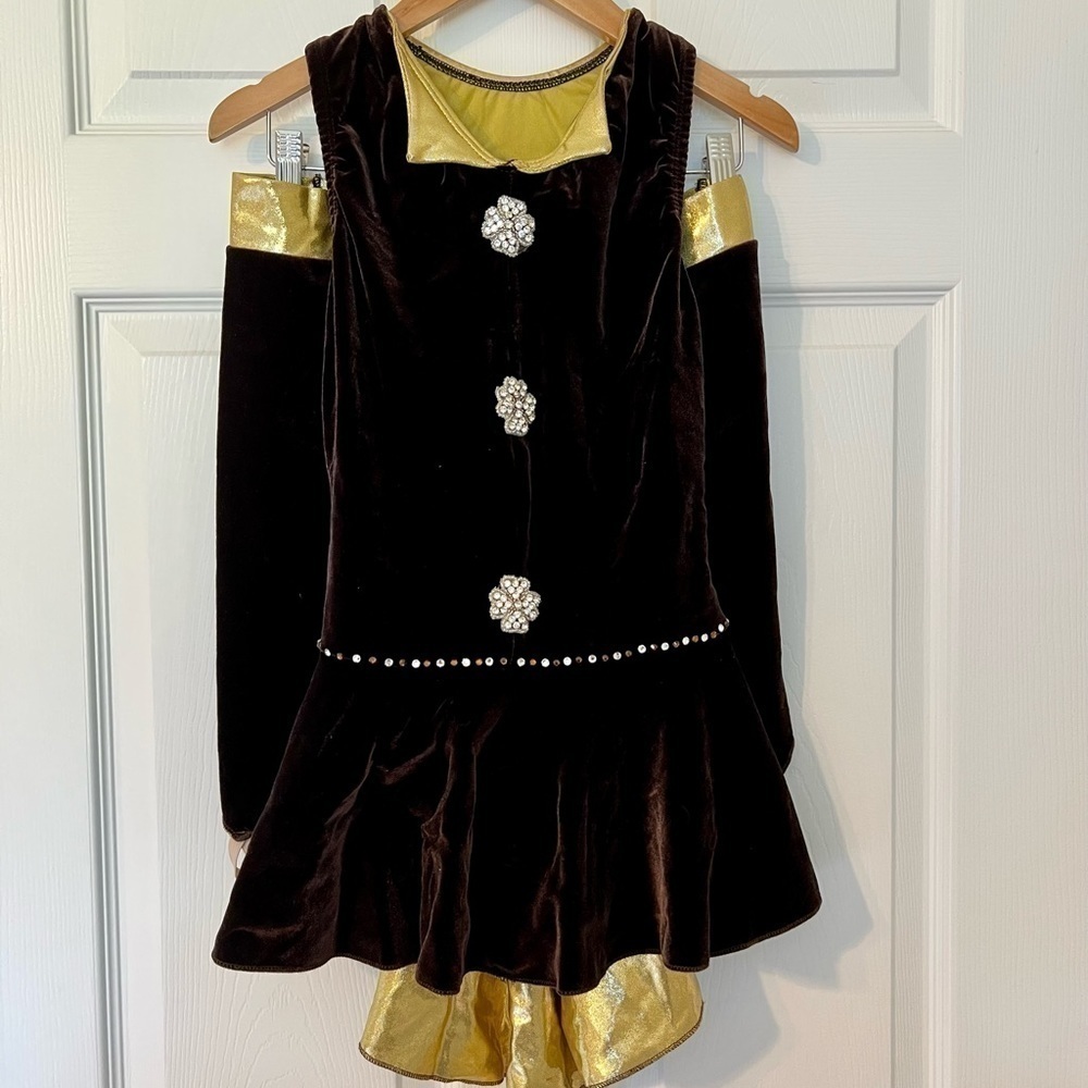 Pumpers Brown Velvet Gold Jazz Tap Costume Child XL Swarovski Competition